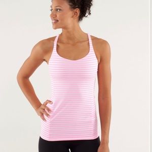 Lululemon Free To Be Tank, White Pink Stripe, Sz 6